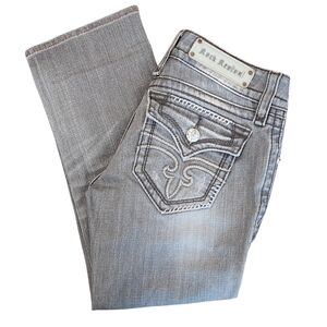 Rock Revival Women's 28 Celine Gray Embellished Flap Pockets Cropped Y2K Jeans